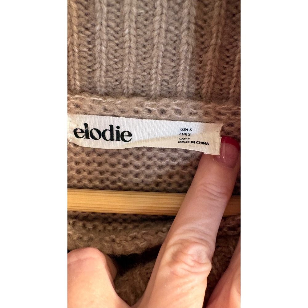 Elodie Womens Tan Cropped Turtleneck Sweater Size Small Chunky Knit Ribbed Trim‎ - Picture 3 of 7